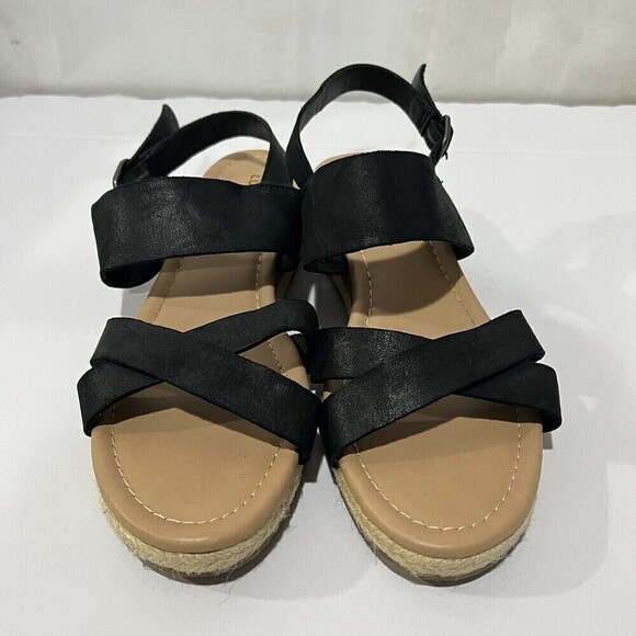 LUCKY BRAND WAEKA WEDGE SANDAL BLACK STRAPY LEATHER WOMEN’S SANDALS SIZE 8 M - Picture 2 of 12